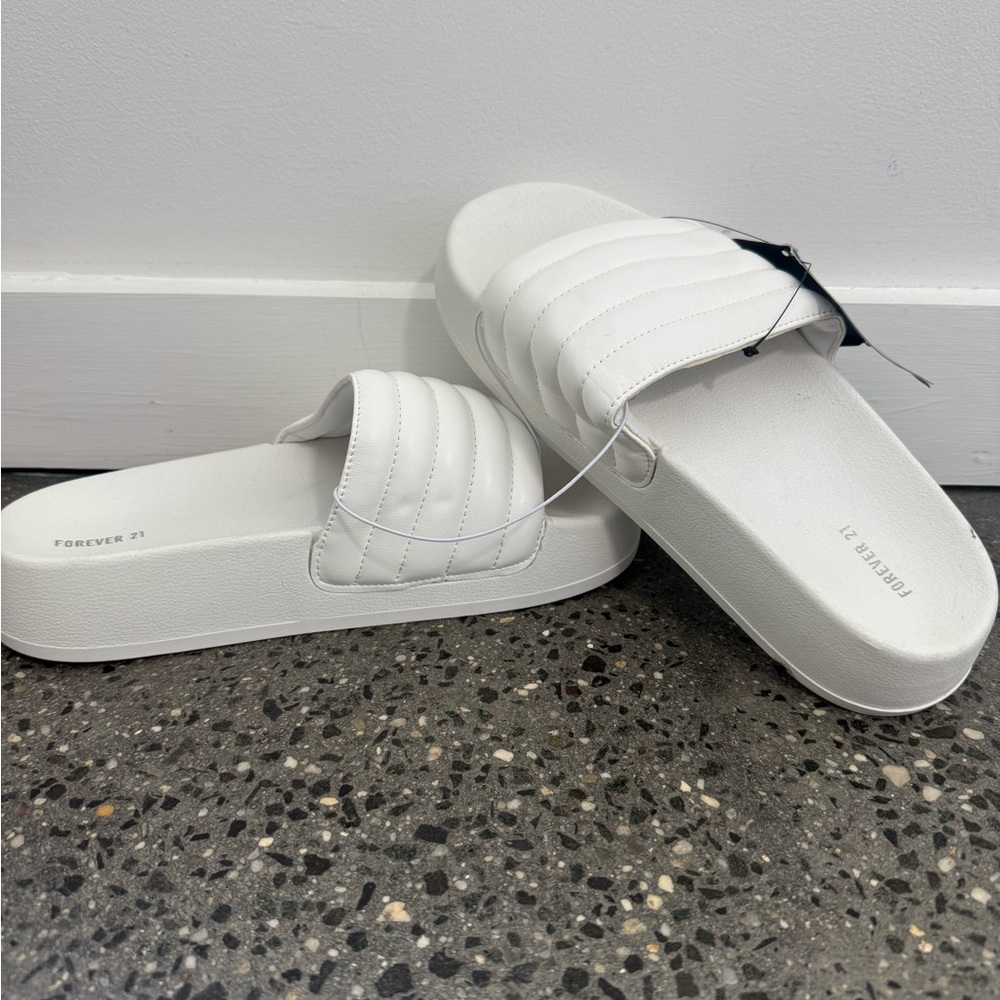 Forever 21 Women's White Slide Sandals